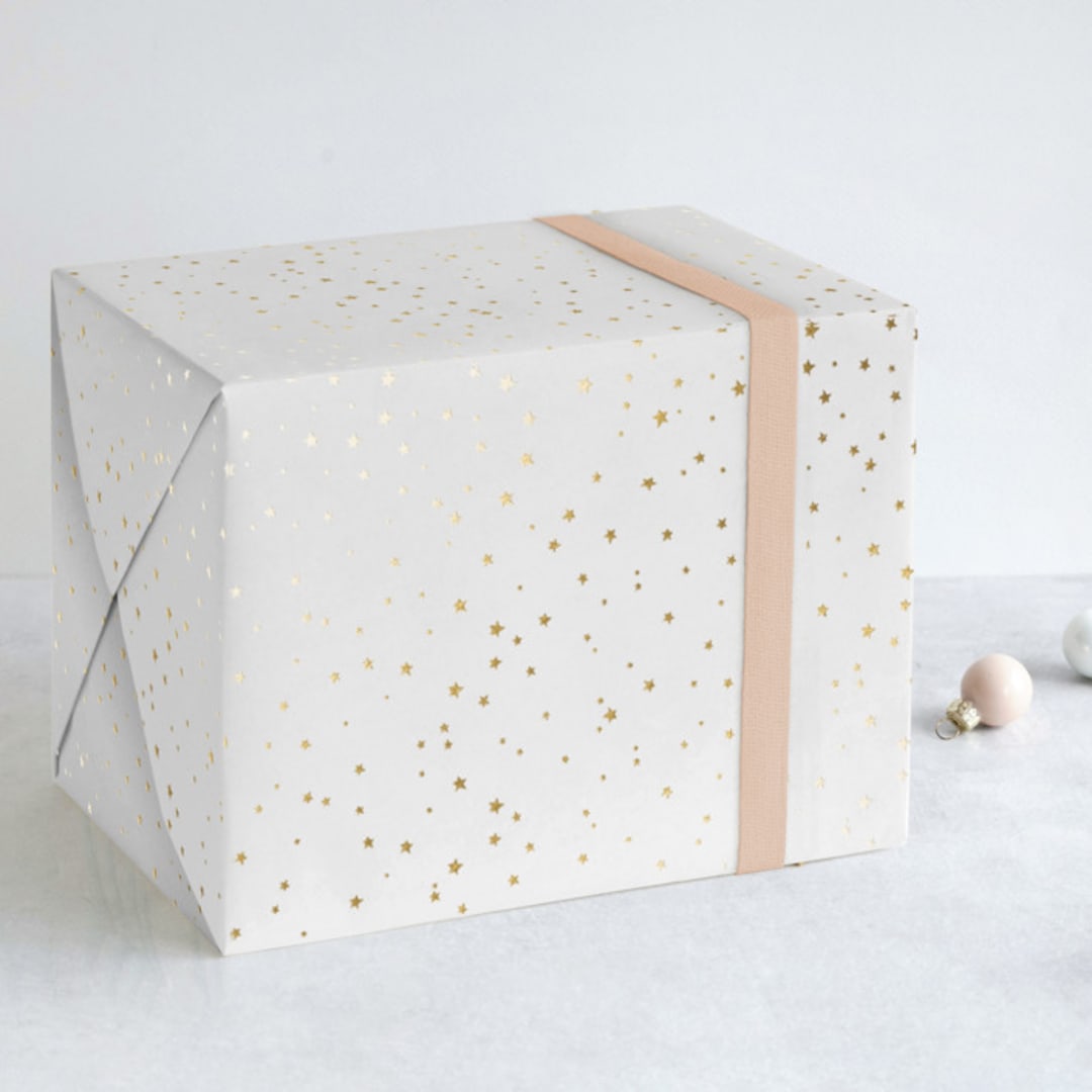 "Starry Celebration" - Wrapping Paper in White by Lori Wemple - Front