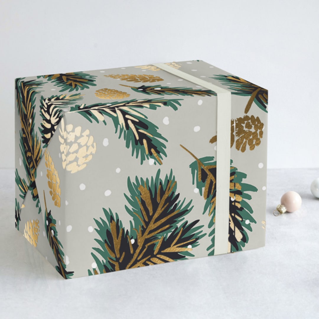 "Festive Branches" - Wrapping Paper in Green by Gina Grittner - Front