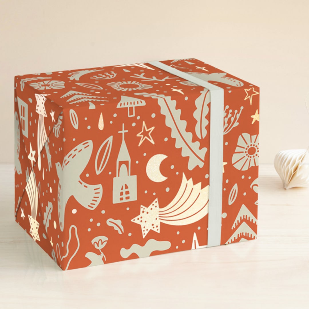 "funny silhouettes" - Wrapping Paper in Scarlet by Anastasia Makarova - Front