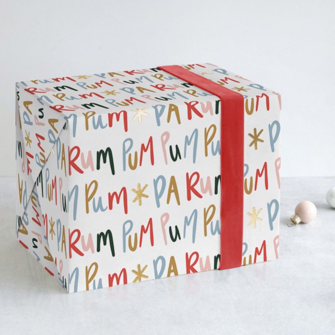 "pa rum wrap" - Wrapping Paper in Sugar Plum by Angela Garrick - Front