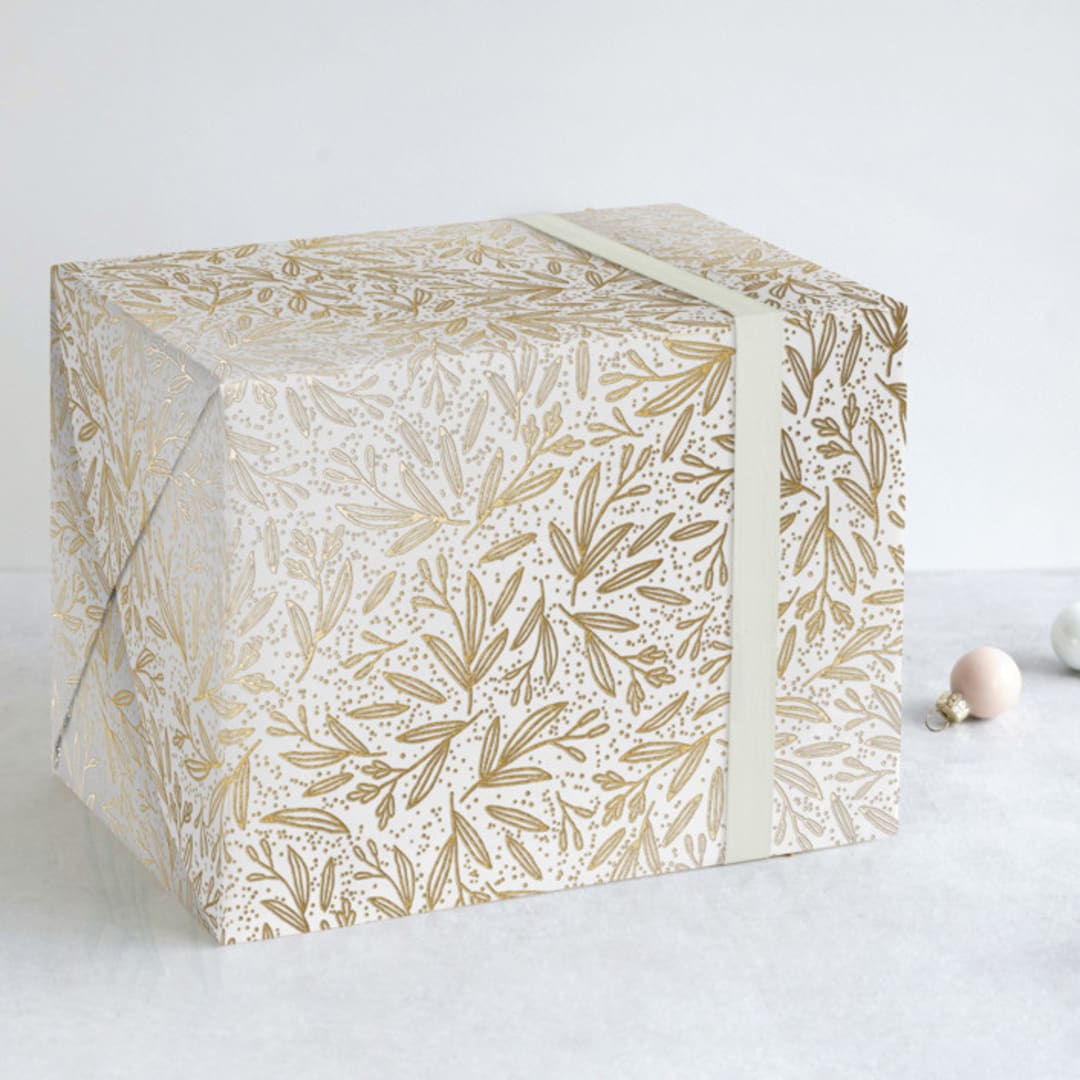 "Winter Sprigs" - Wrapping Paper in Marshmallow by Iveta Angelova - Front