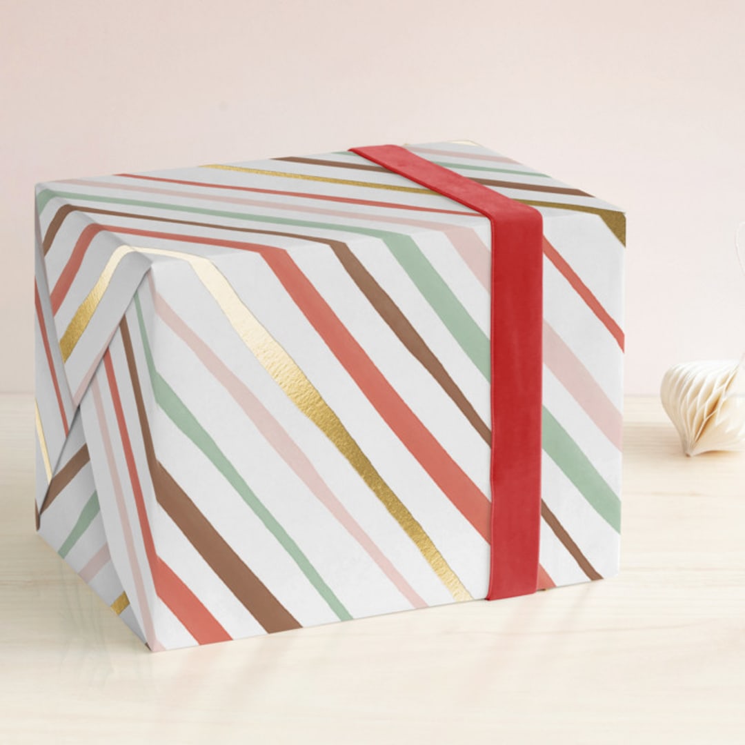 "Festive Lines" - Wrapping Paper in Candy by Creo Study - Front