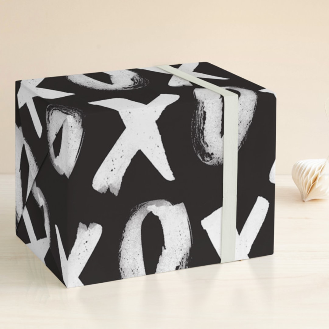 "Xs & Os Wrapping Paper" - Wrapping Paper in Black & White by Made by Alyx - Front