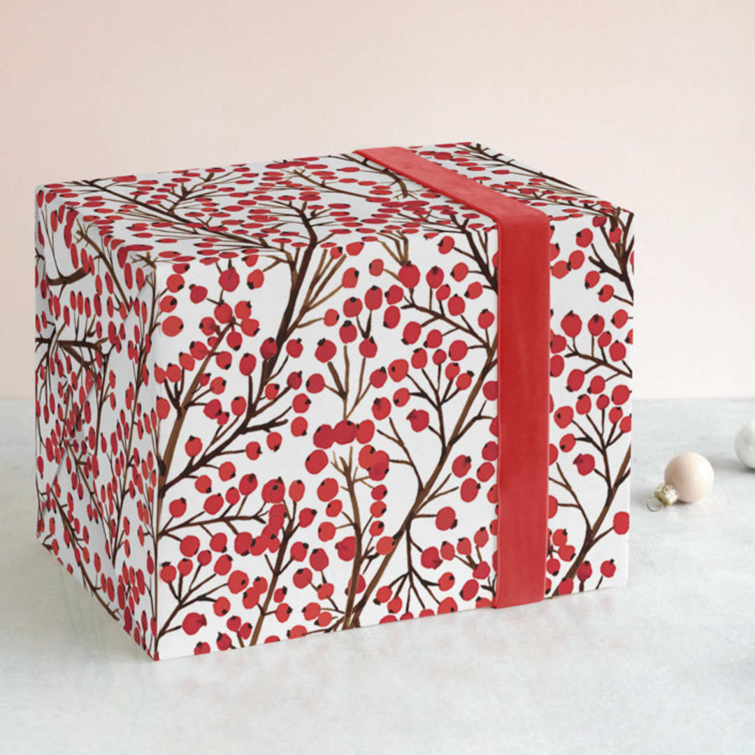 "winter berries" - Wrapping Paper in Berry by Yaling Hou Suzuki - Front