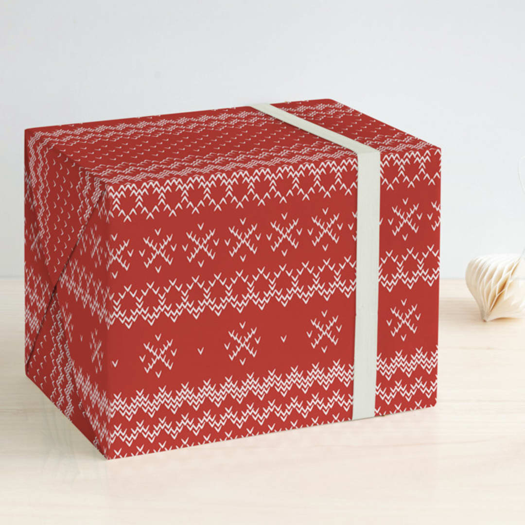 "Fair Isle Festive" - Wrapping Paper in Crimson by Meagan Christensen - Front