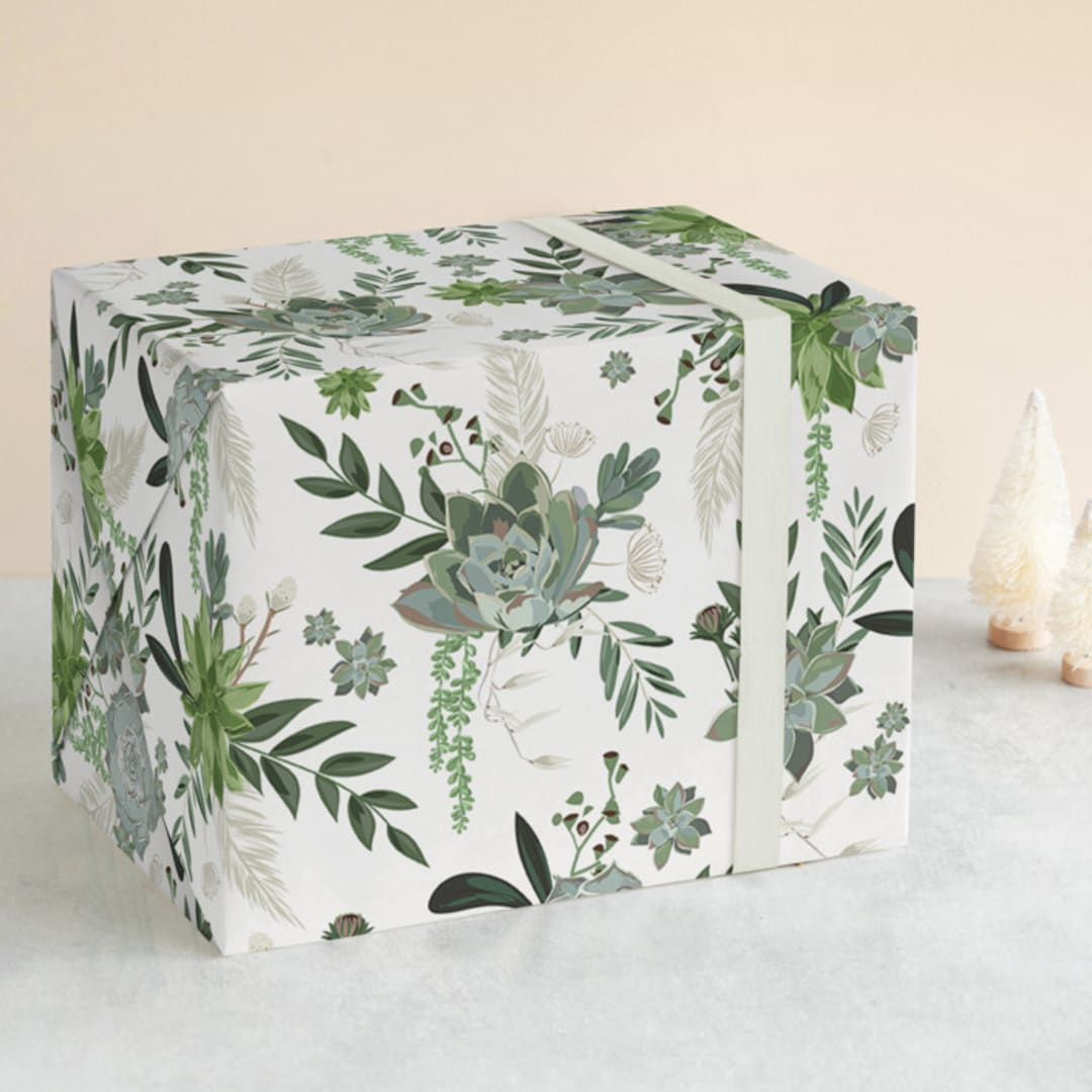 "Wrapped in Succulents" - Wrapping Paper in Ivory by Susan Moyal - Front