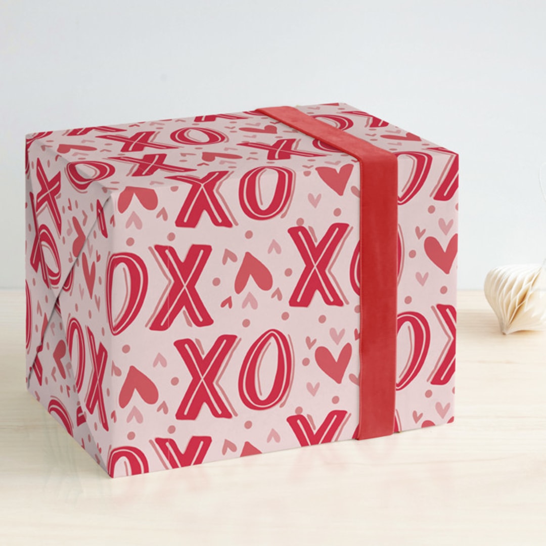 "Big XO" - Wrapping Paper in Petal by Melissa Egan of Pistols - Front