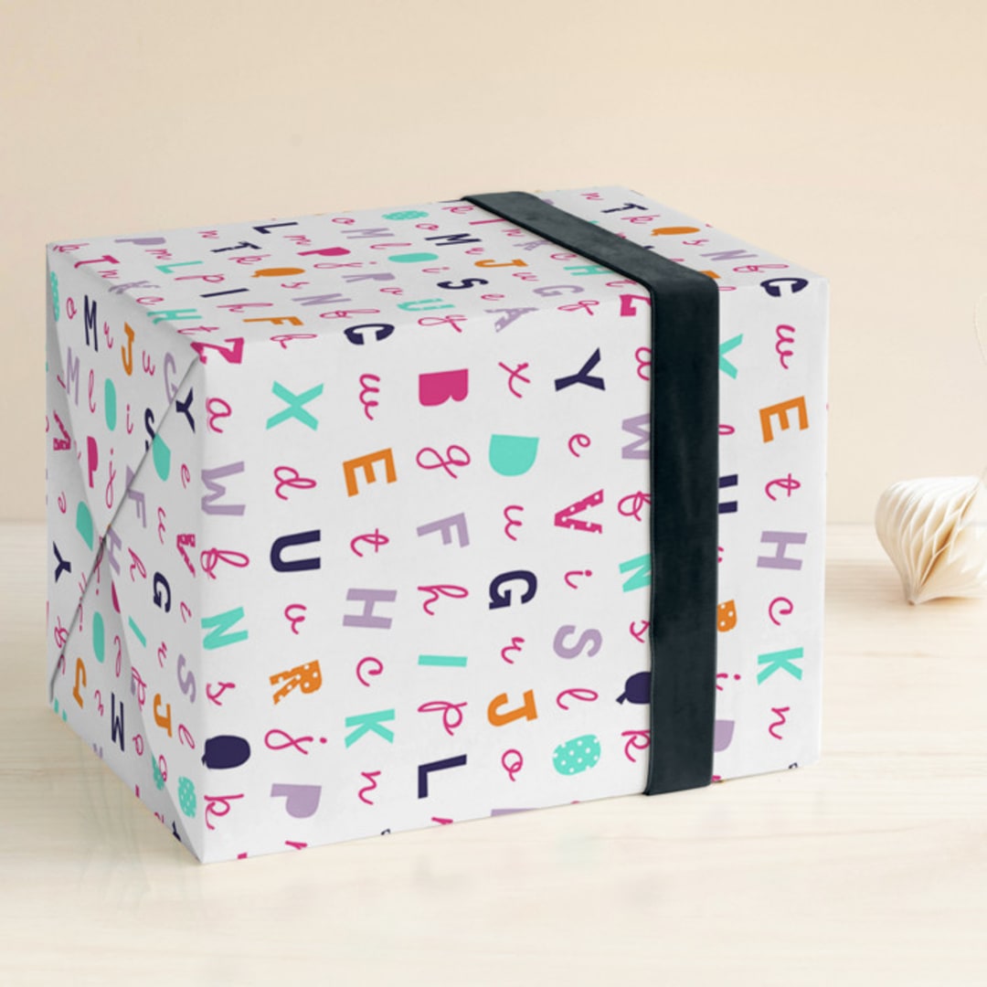 "Letterz" - Wrapping Paper in Tropical by DARBY DESIGN - Front