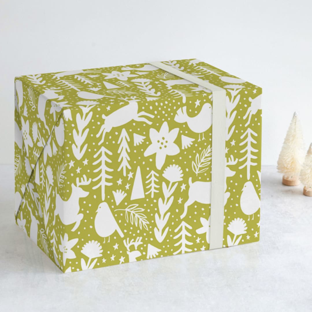 "Scandi Holiday" - Wrapping Paper in Artichoke by Beth Schneider - Front