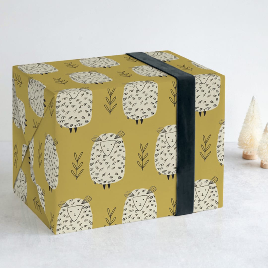 "Sweet Dreams 2 (Baa Baa Cream Sheep)" - Wrapping Paper in Maize by Jaqui Falkenheim - Front