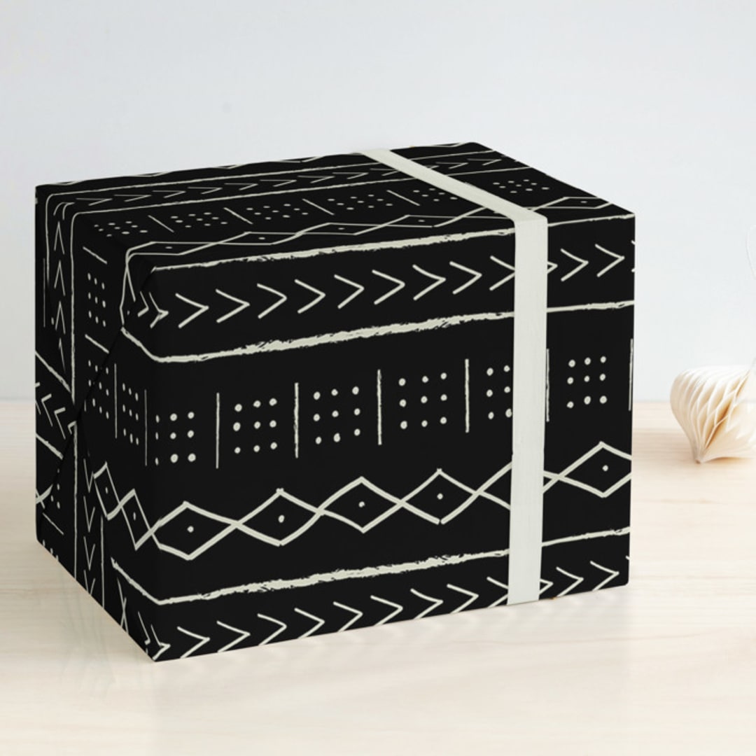 "mud cloth tribe" - Wrapping Paper in Black by Erin Deegan - Front
