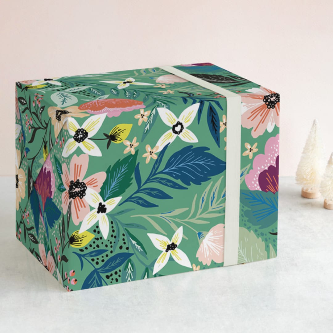 "Jungle Florals" - Wrapping Paper in Green by Alethea and Ruth - Front