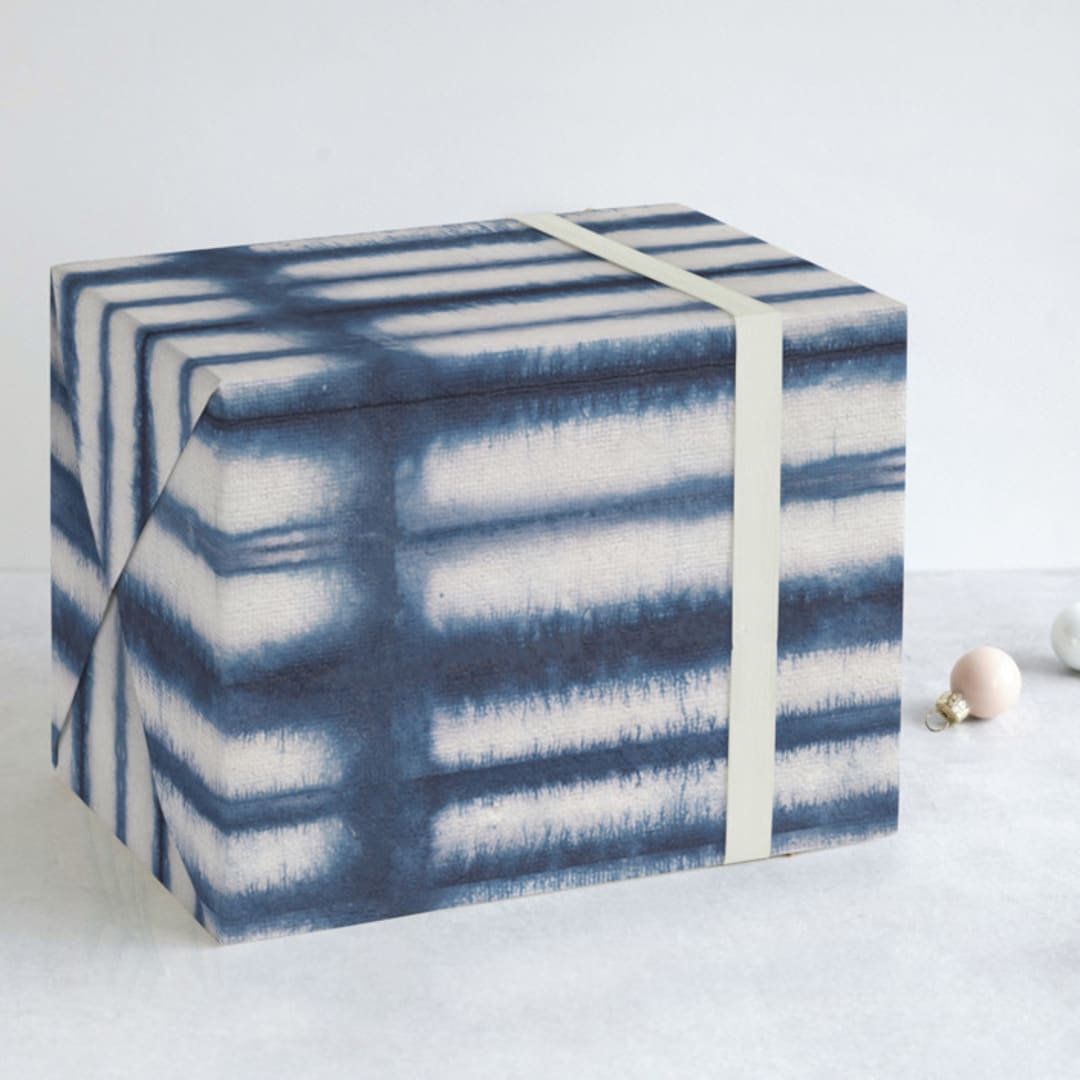 "Shibori lines" - Wrapping Paper in Navy by Creo Study - Front