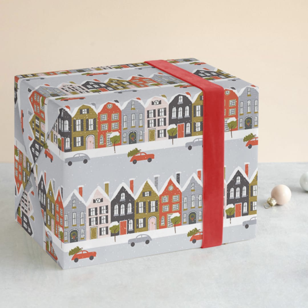 "Christmastime in the City" - Wrapping Paper in Frost by Ekko Studio - Front