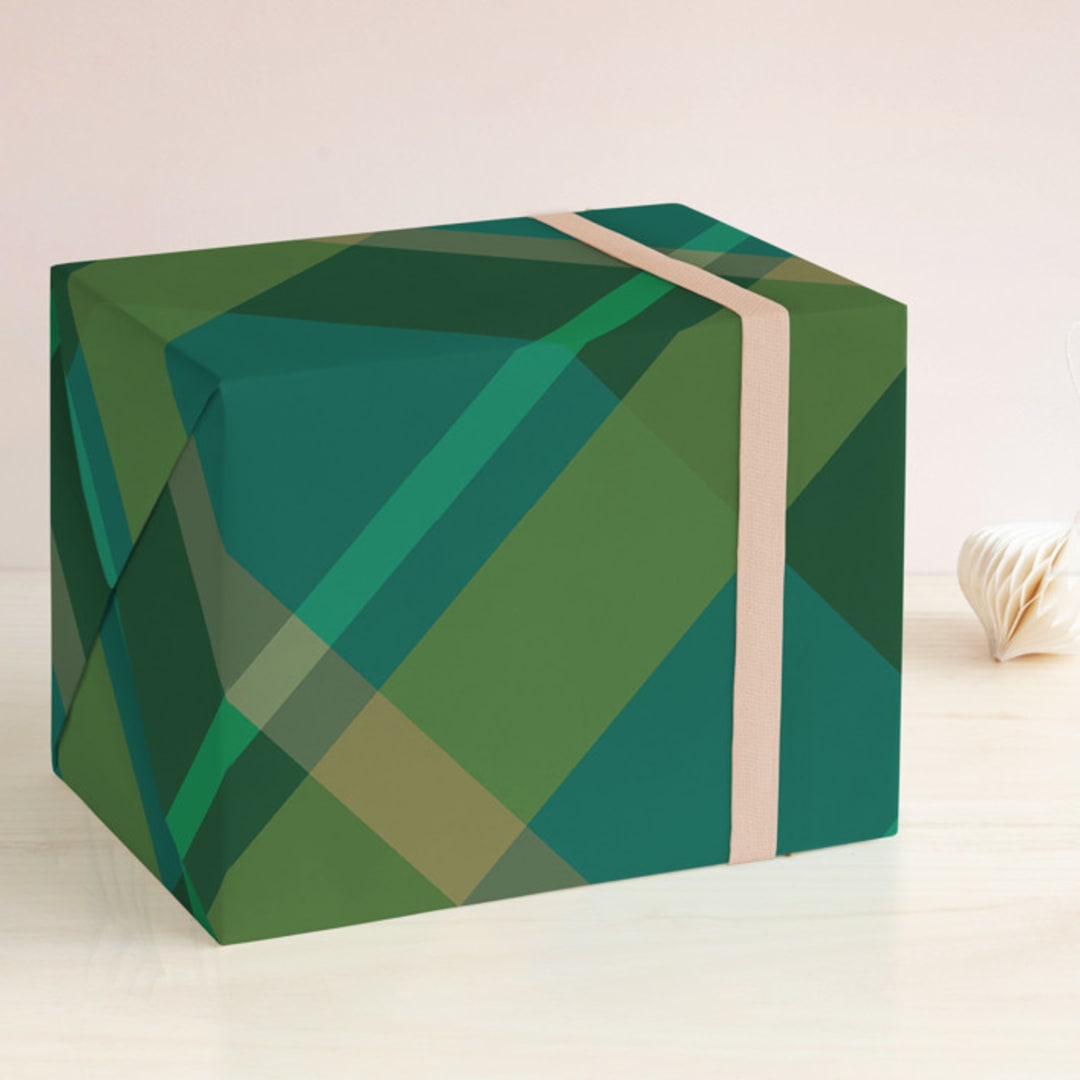 "Mod Plaid" - Wrapping Paper in Alpine by Stacey Day - Front