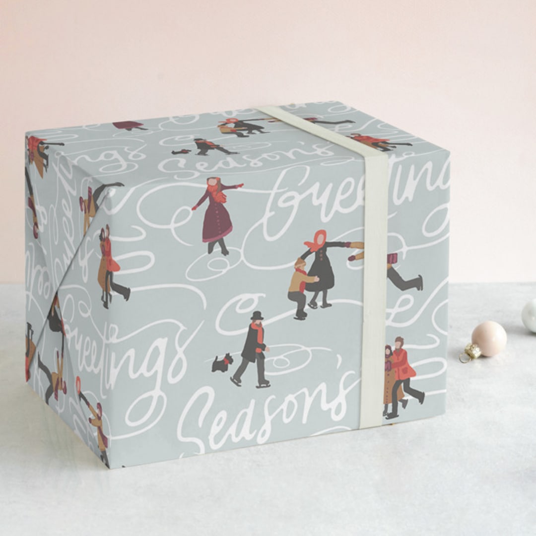 "Winter Skate" - Wrapping Paper in Icicle by Meggy Masters - Front