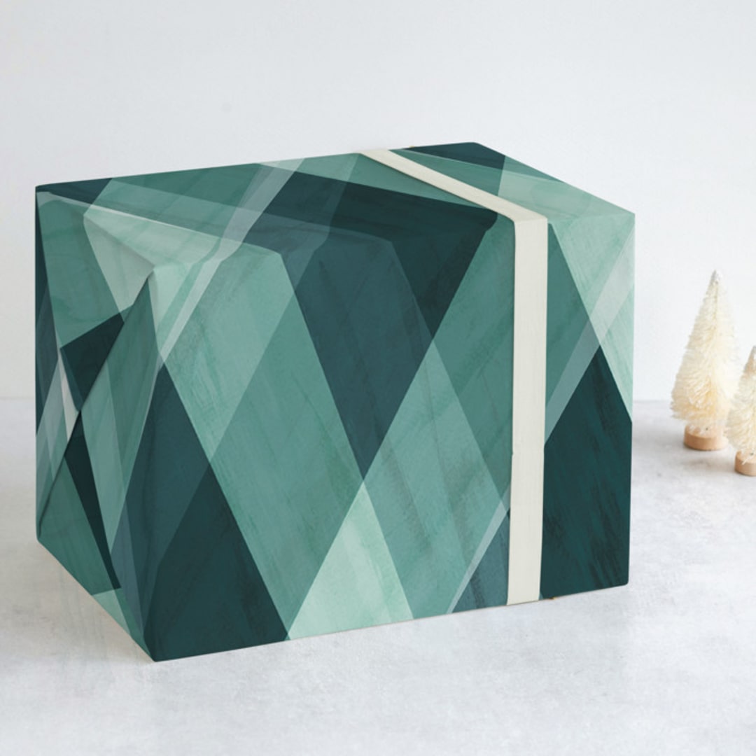 "Painterly Plaid" - Wrapping Paper in White by AK Graphics - Front