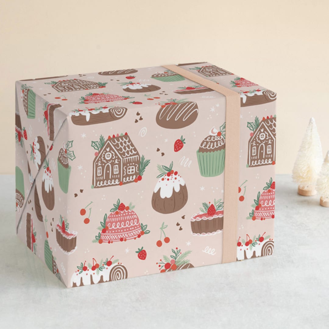 "Holiday Bake Shop" - Wrapping Paper in White by Paper Raven Co. - Front