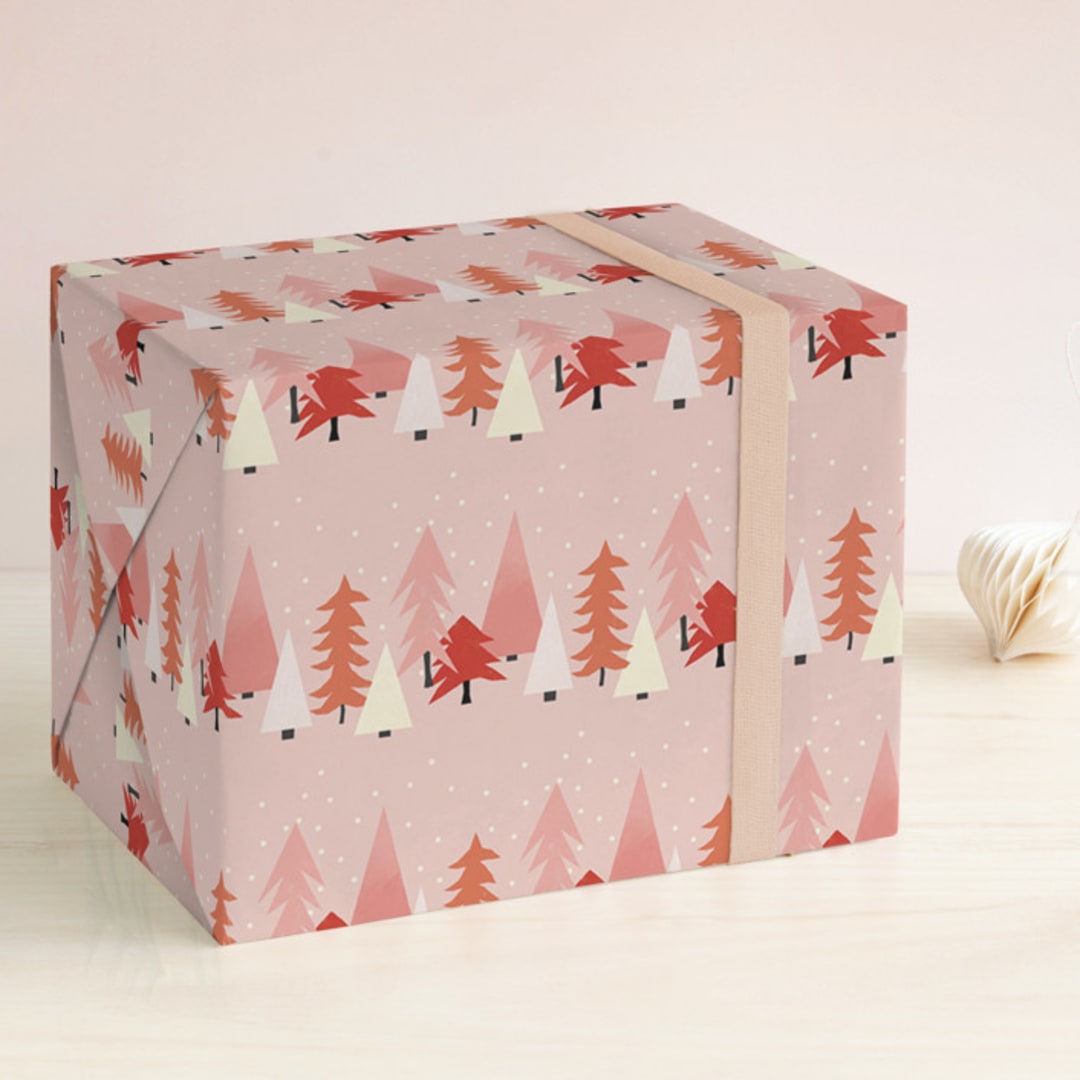 "Tree Lot" - Wrapping Paper in Snow by Morgan Kendall - Front