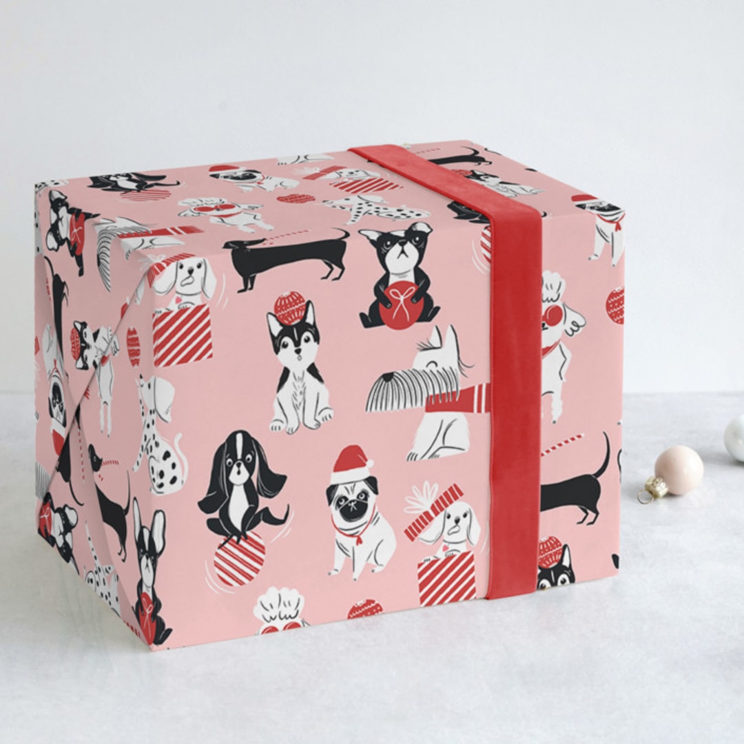 "Christmas Dogs" - Wrapping Paper in Snow by Vivian Yiwing - Front