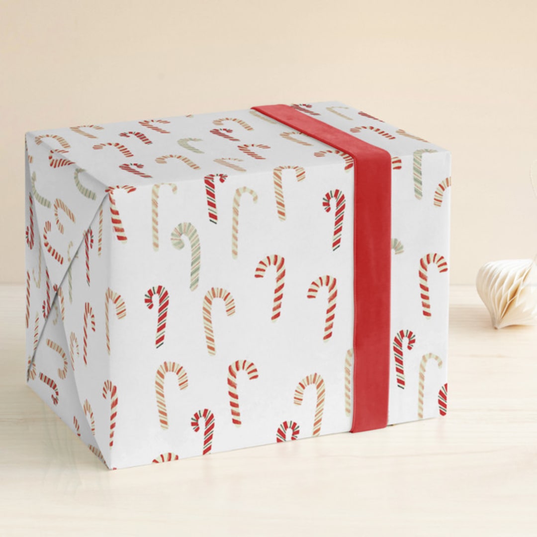 "Old Fashion Candy Canes" - Wrapping Paper in Snow by Baumbirdy - Front