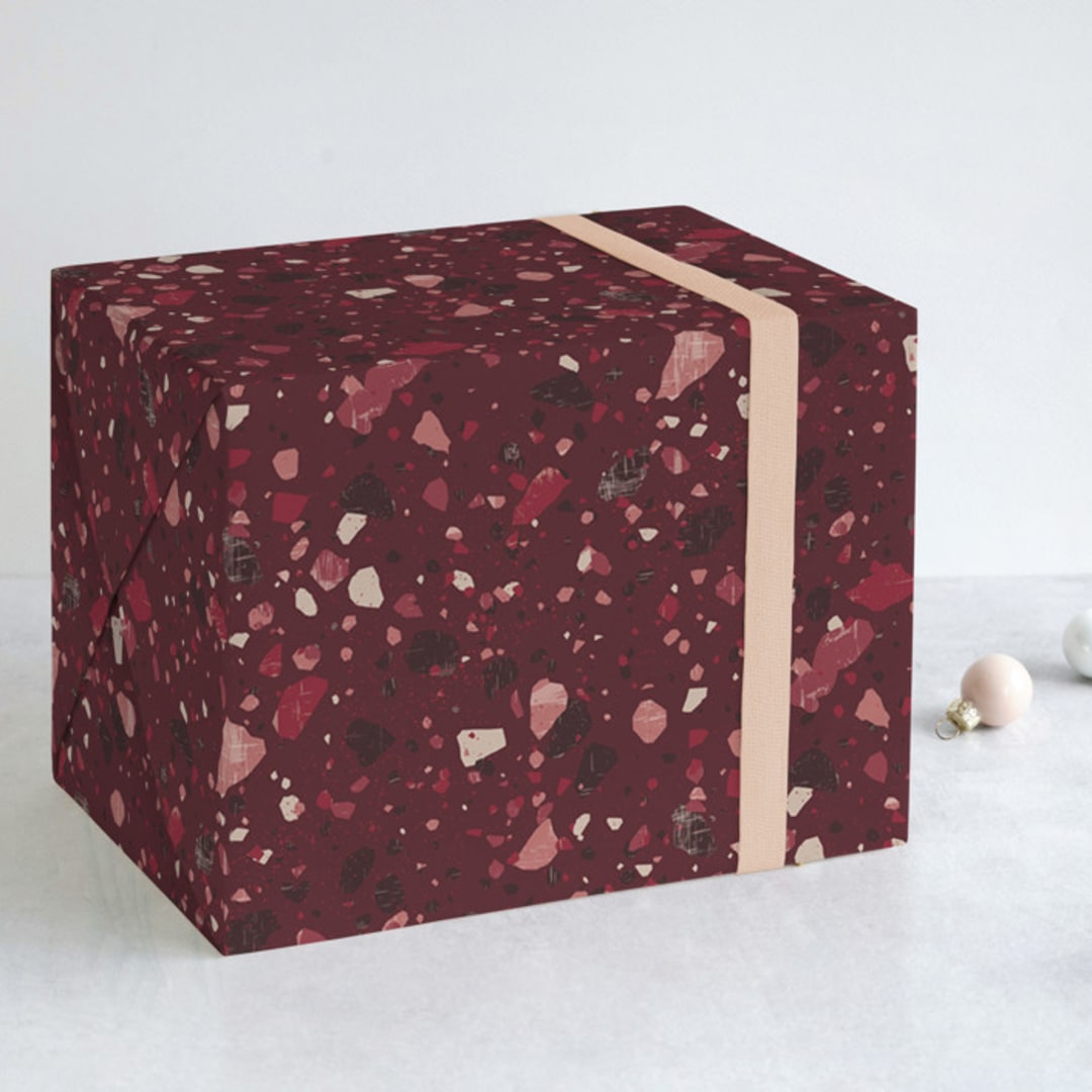 "Berry Terrazzo" - Wrapping Paper in Winter Berry by Amy Payne - Front