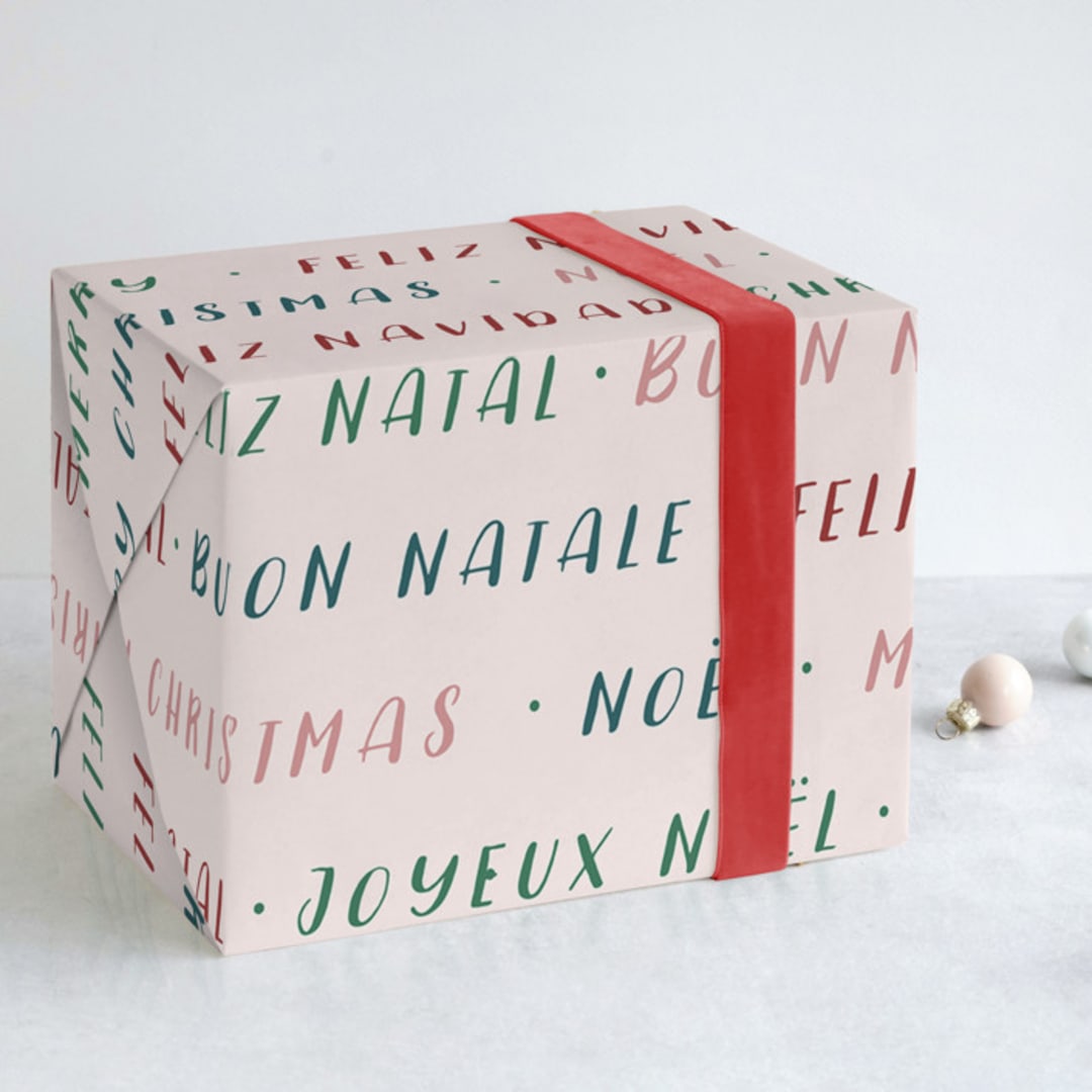"More Merrys" - Wrapping Paper in Blush by Tennie and Co. - Front