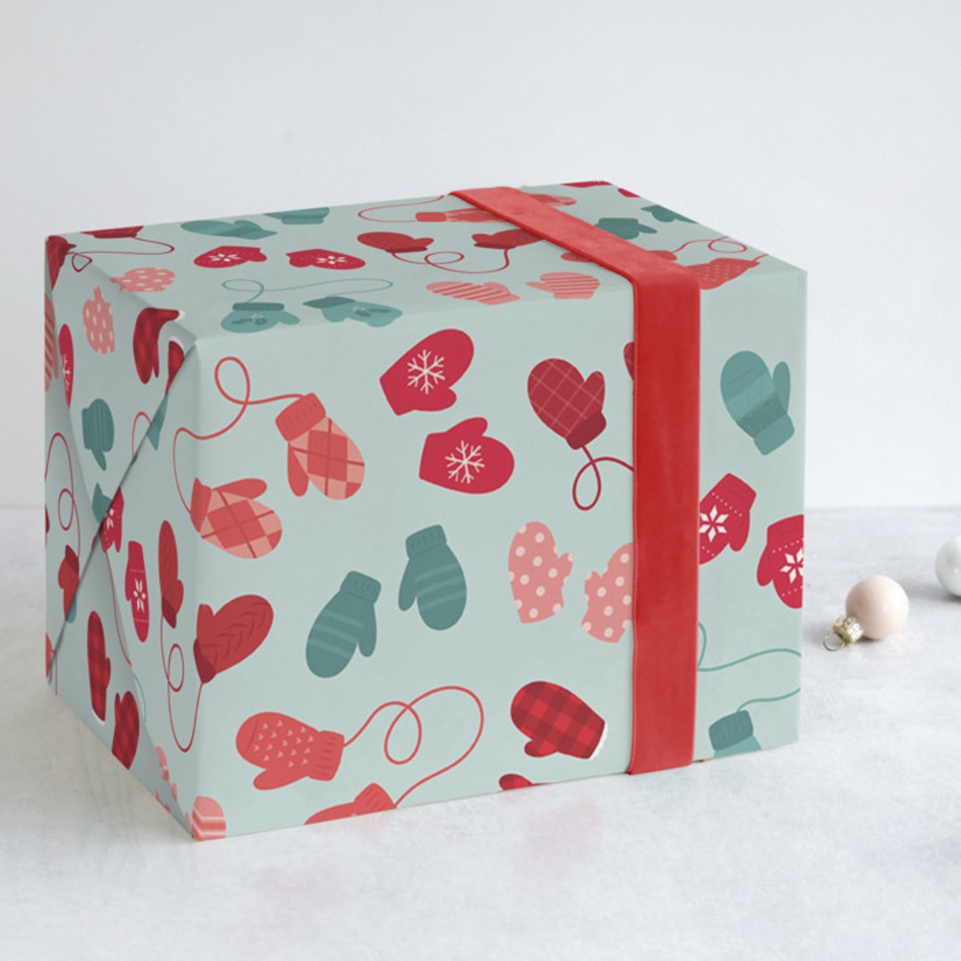 "Winter Mittens" - Wrapping Paper in Winter Mint by Kacey Kendrick Wagner - Front