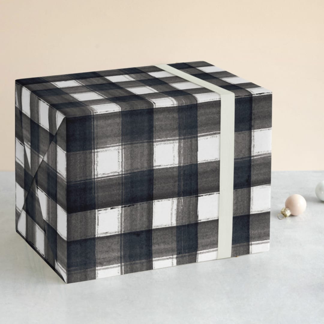 "Buffalo Check" - Wrapping Paper in white by Rebecca Daublin - Front