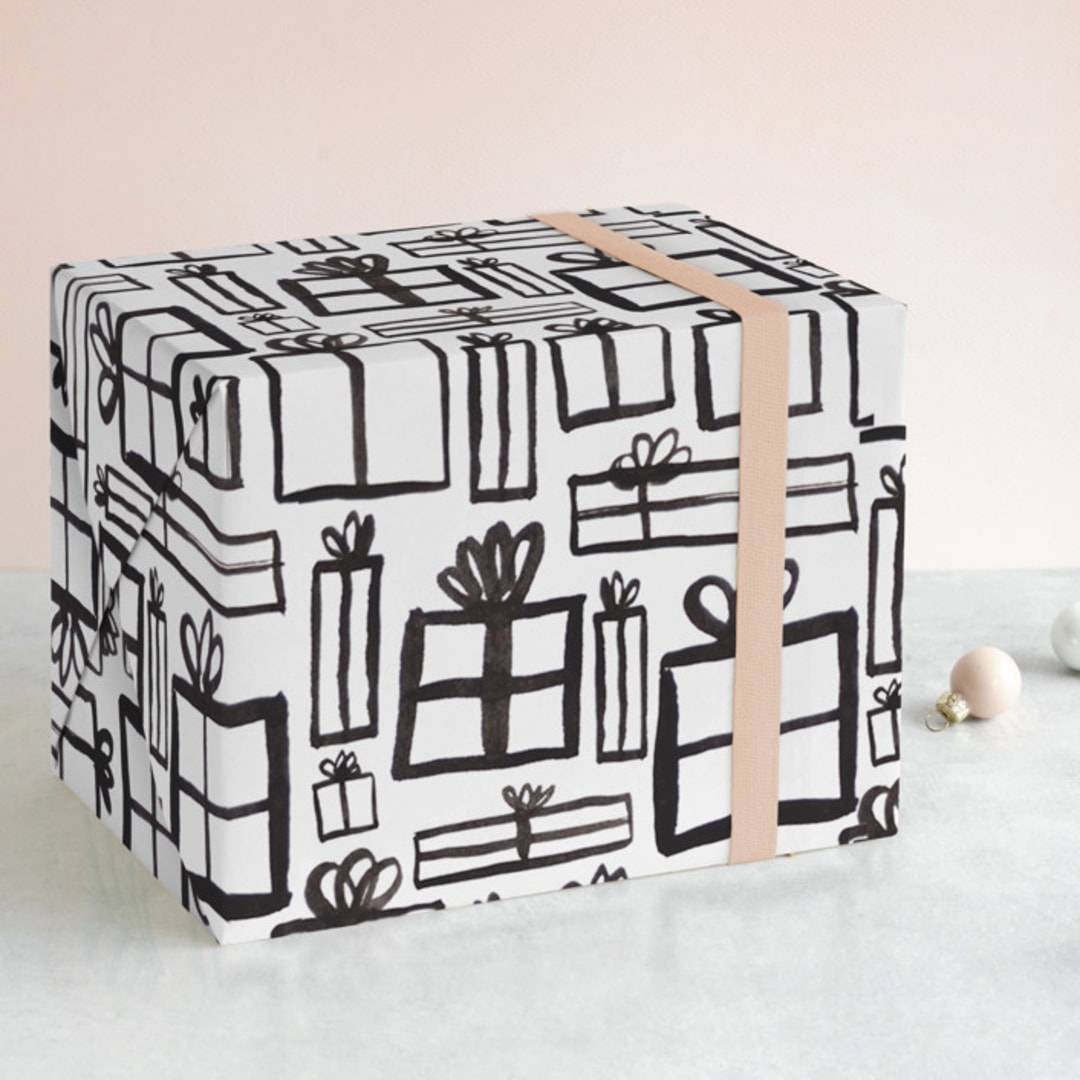 "Gifts of the Season" - Wrapping Paper in white by Jamie Alexander - Front