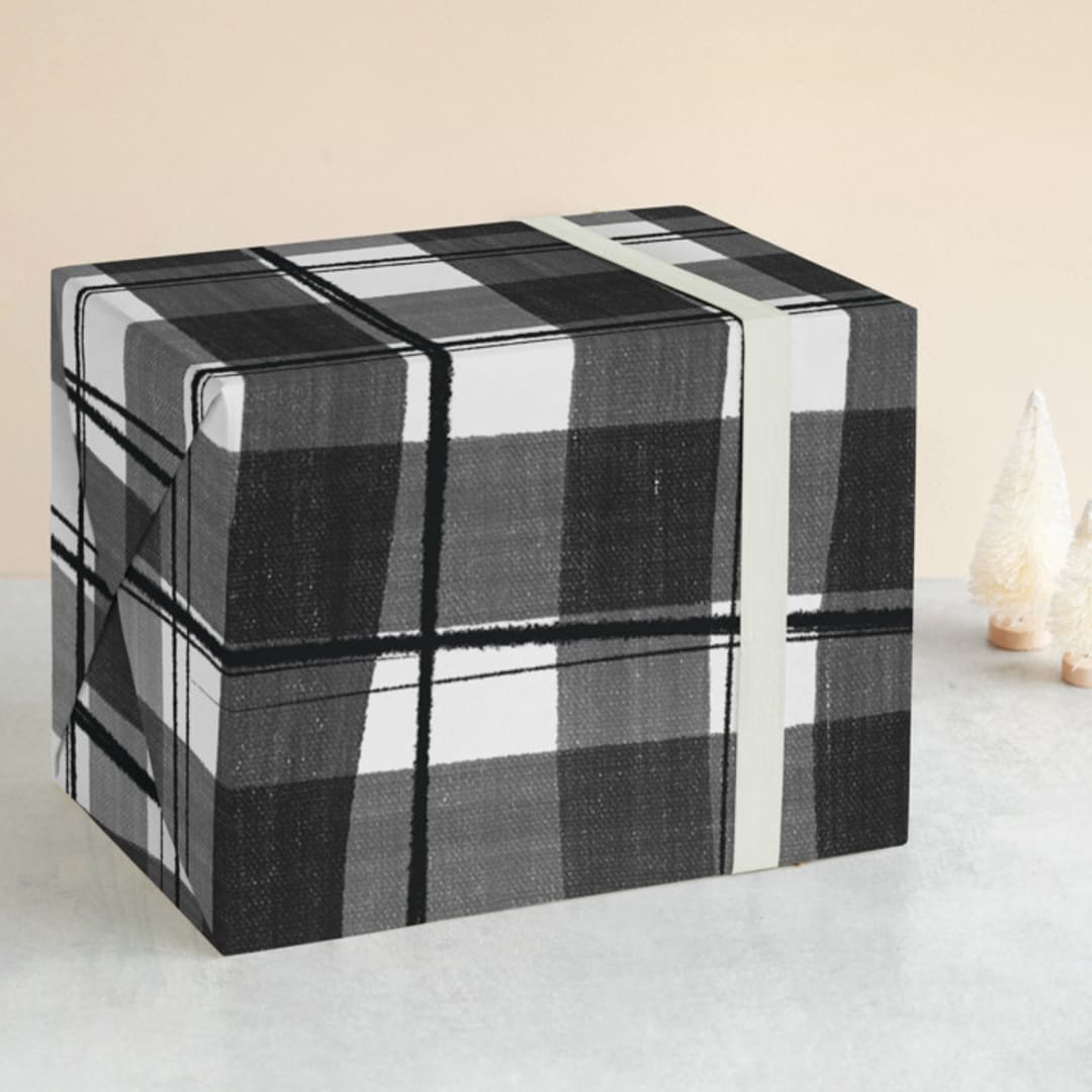 "Buffalo Check" - Wrapping Paper in Black and White by Patricia Bacchus - Front