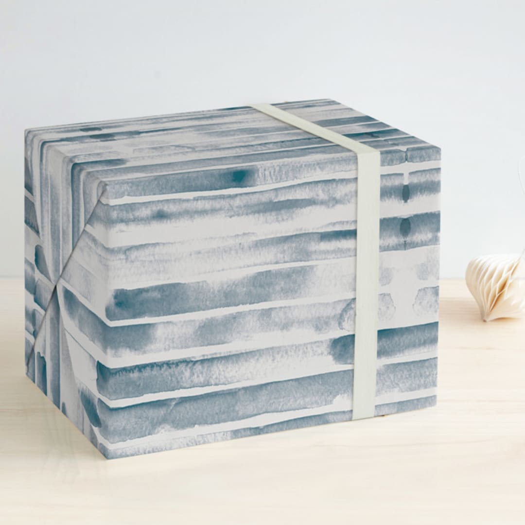 "Water Stripe" - Wrapping Paper in Aqua Blue by Alethea and Ruth - Front