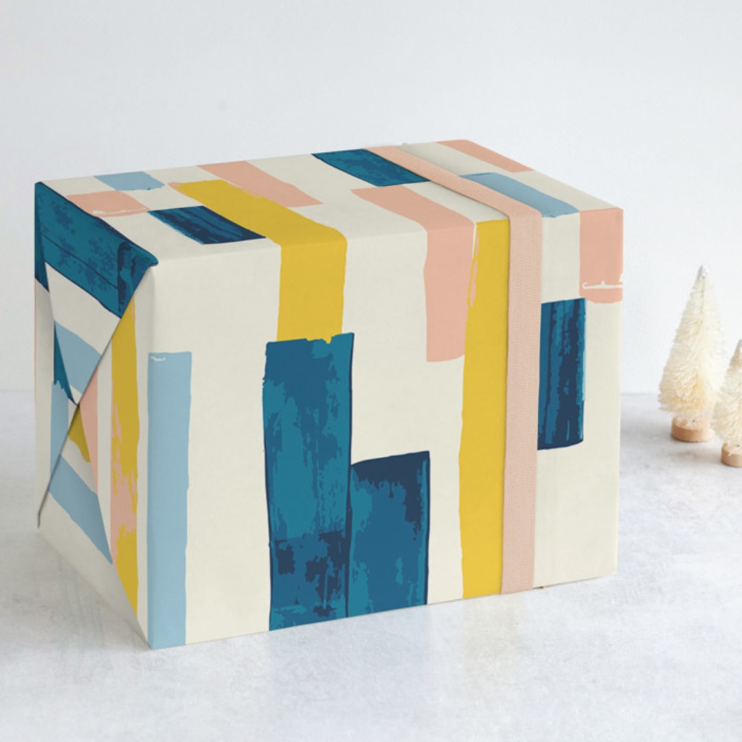 "Bauhaus Stripe" - Wrapping Paper in Blue by Lise Gulassa - Front