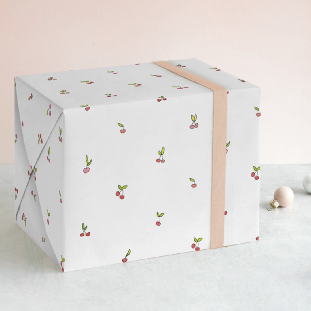 "Tiny Cherries" - Wrapping Paper in Cloud by Liz Conley - Front