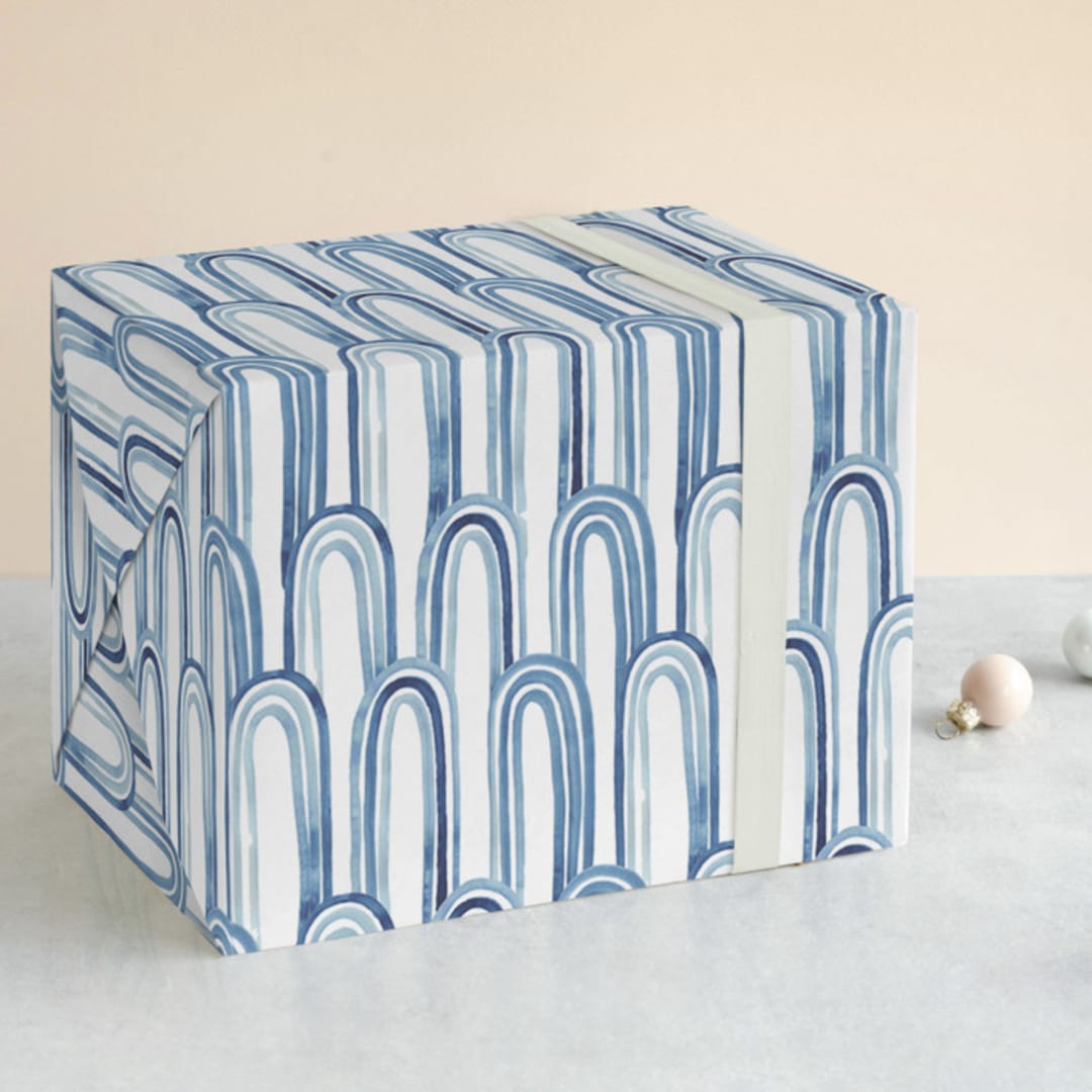 "Watercolor Arches" - Wrapping Paper in Blue by Katharine Watson - Front