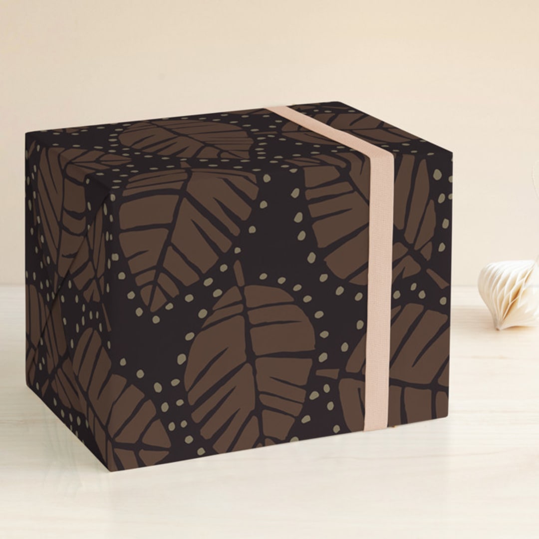 "Woodcut Leaves" - Wrapping Paper in Earth by Laura Condouris - Front