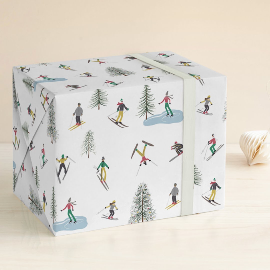 "Ski Holiday" - Wrapping Paper in Snow White by Jan Shepherd - Front