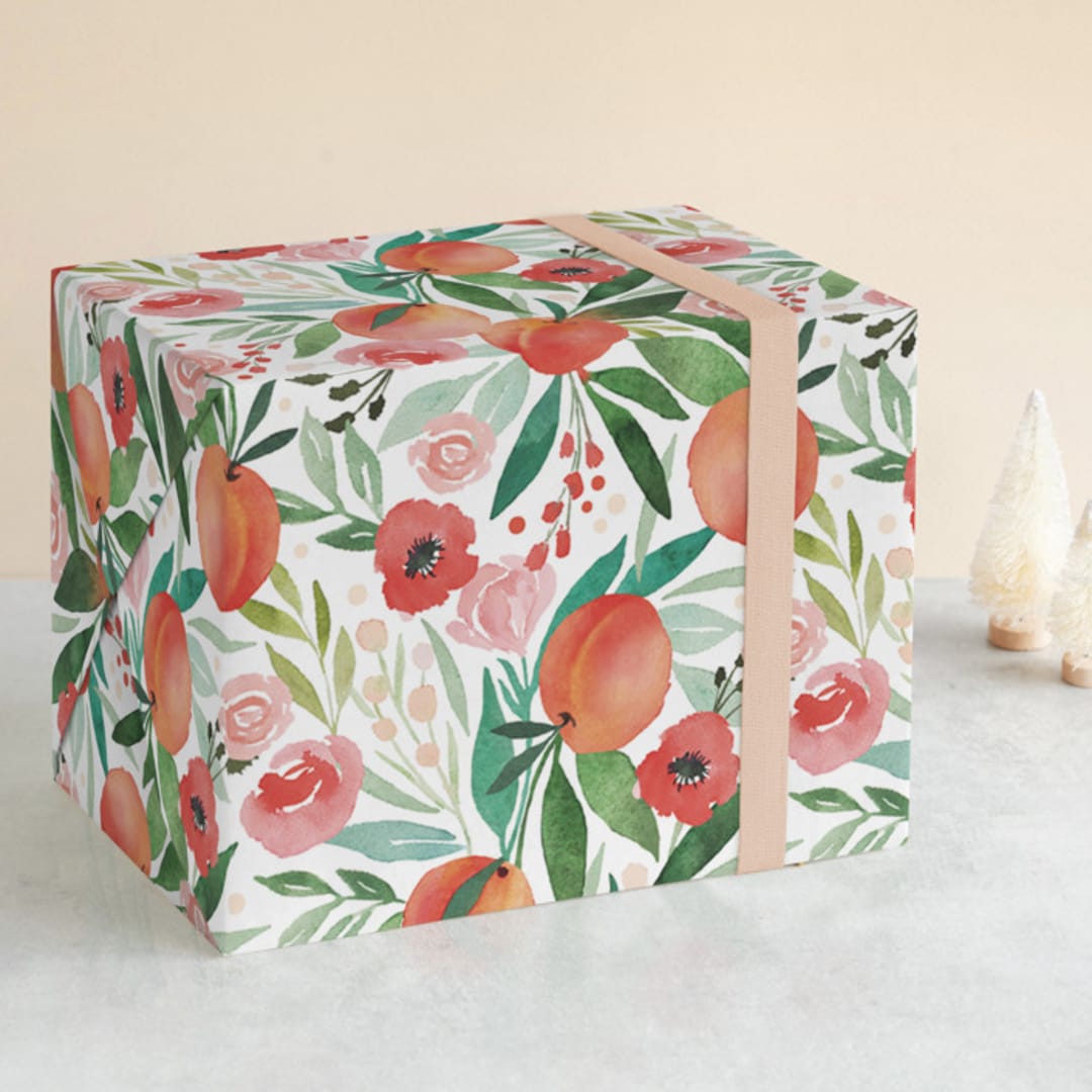 "Peachy" - Wrapping Paper in White by Kristen Smith - Front
