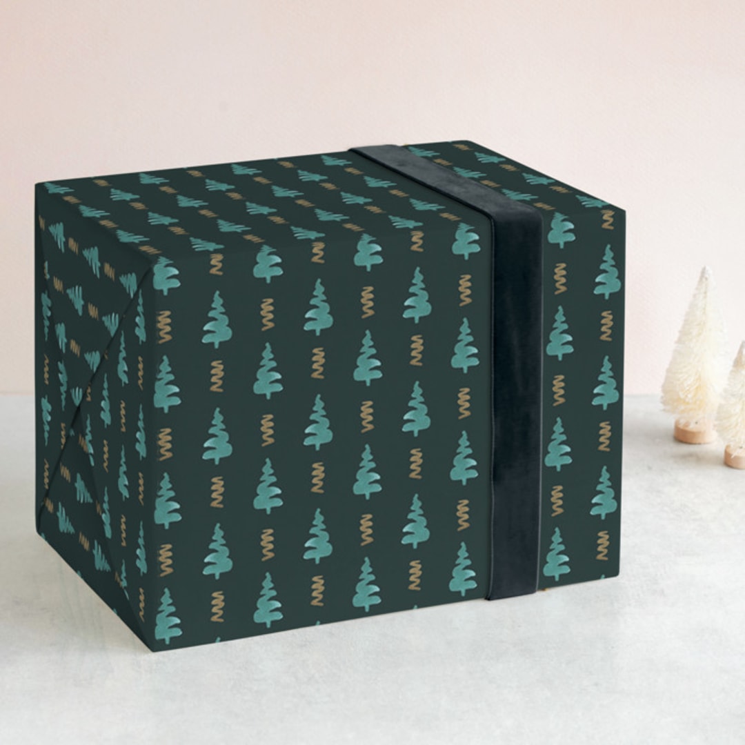 "Zigzag Trees" - Wrapping Paper in Pine by Tishya Oedit - Front