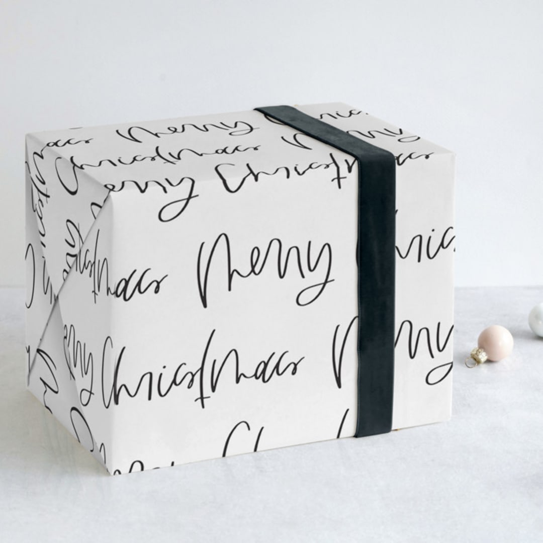 "Christmas Lettering" - Wrapping Paper in Midnight by Kayla Dawson - Front