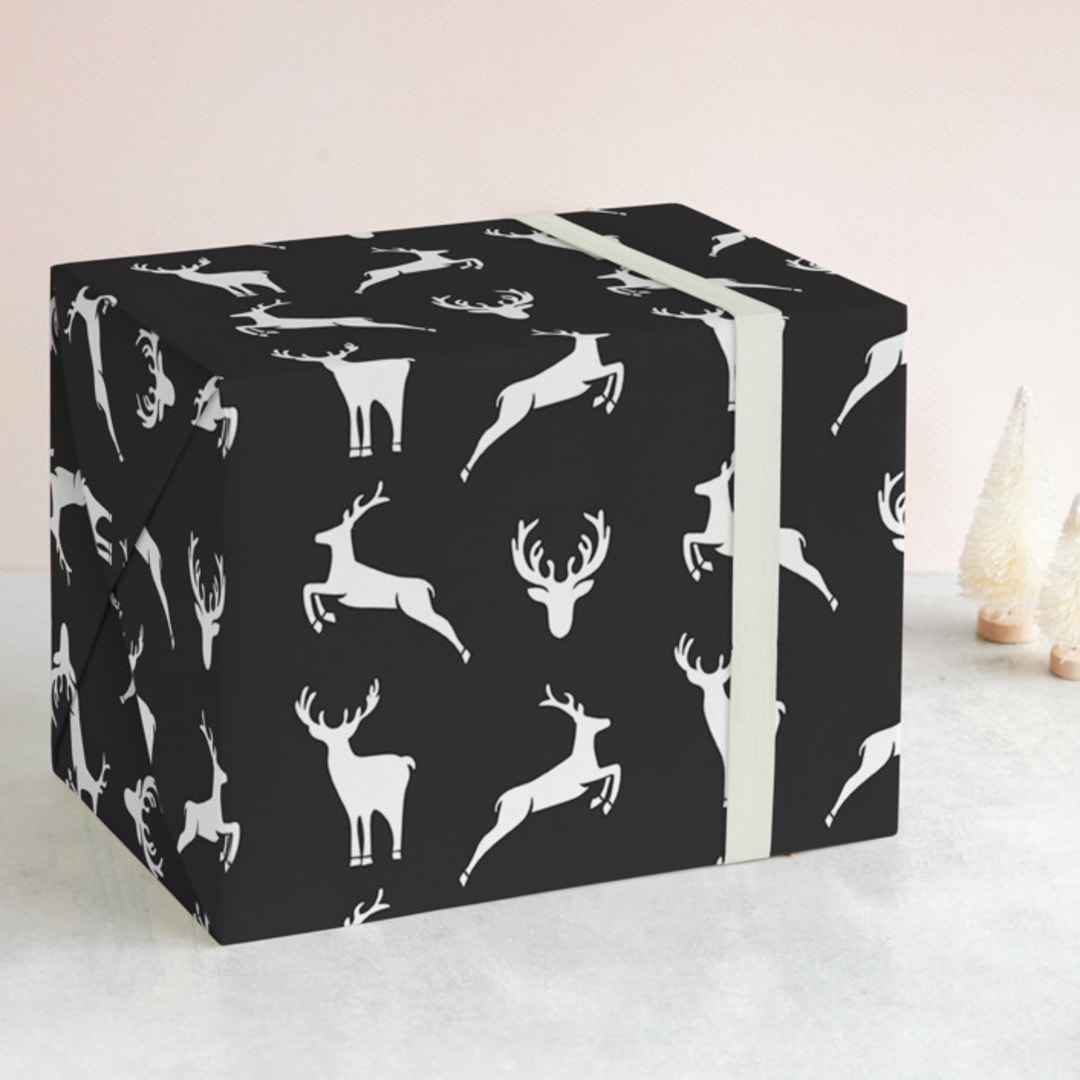 "Reindeer" - Wrapping Paper in Midnight by Teju Reval - Front