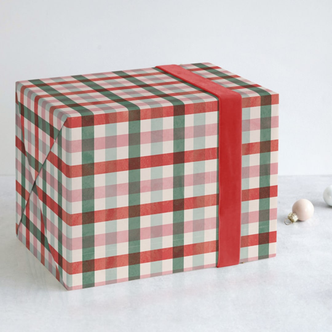 "Perfect Plaid" - Wrapping Paper in Fruitcake by Pixel and Hank - Front