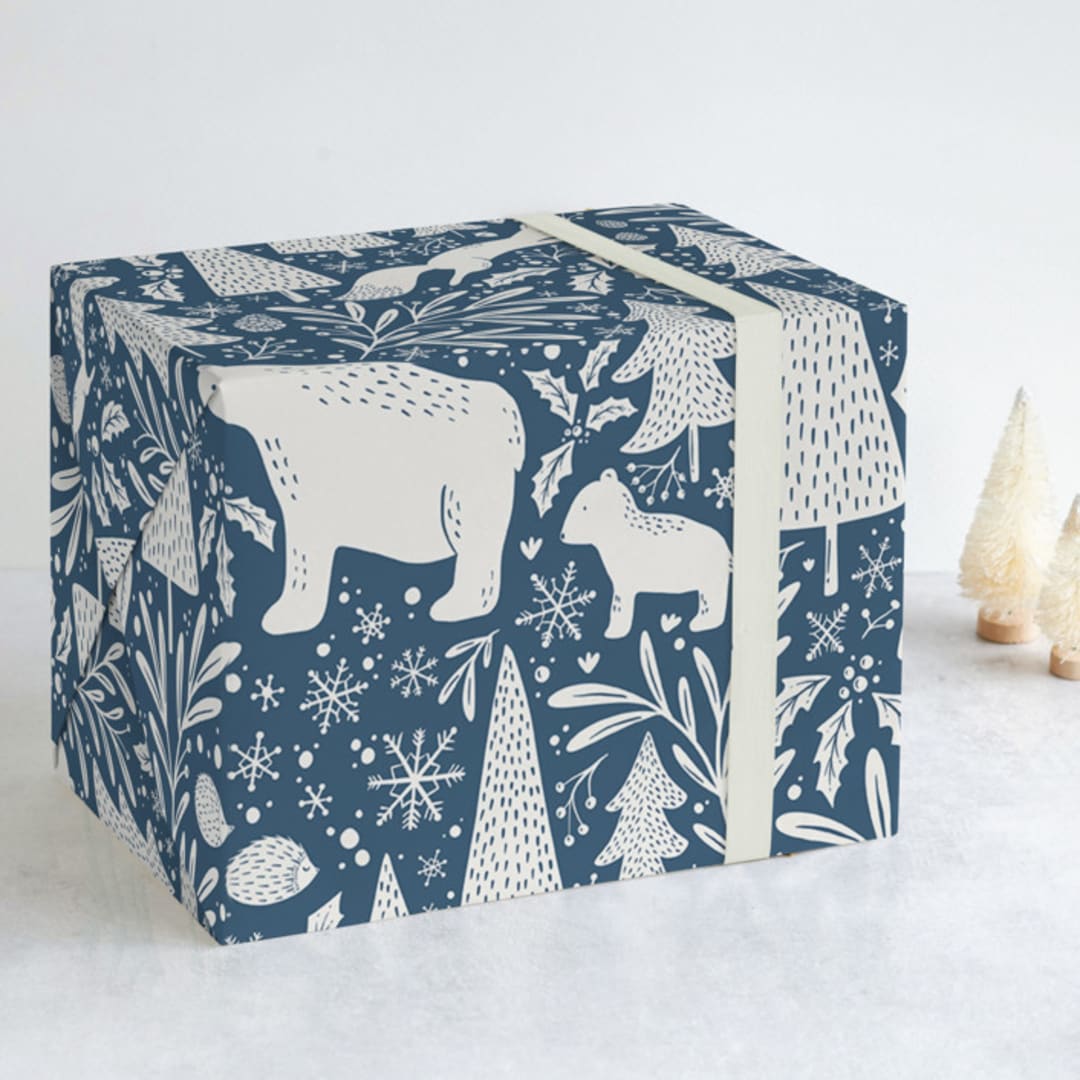 "Winter Woodland" - Wrapping Paper in Blue Spruce by Kristen Knechtel - Front