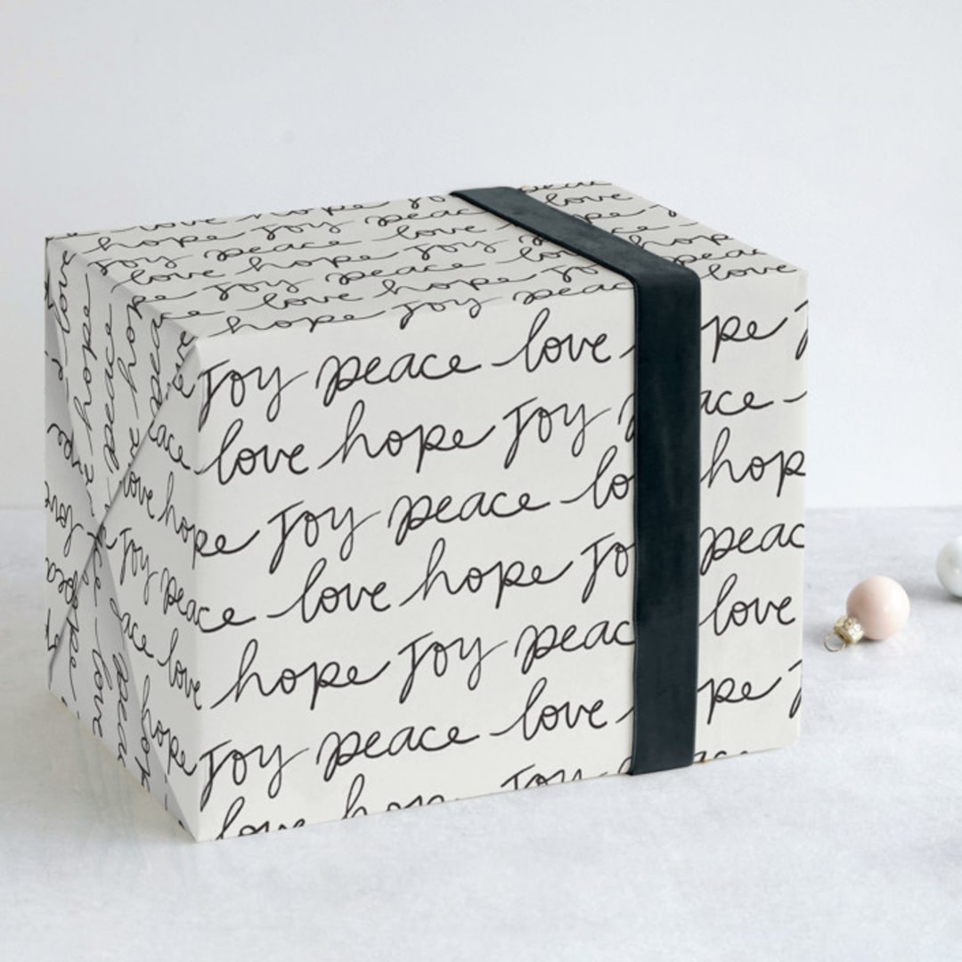 "Holiday Message" - Wrapping Paper in Ink by Kelly Watkins - Front