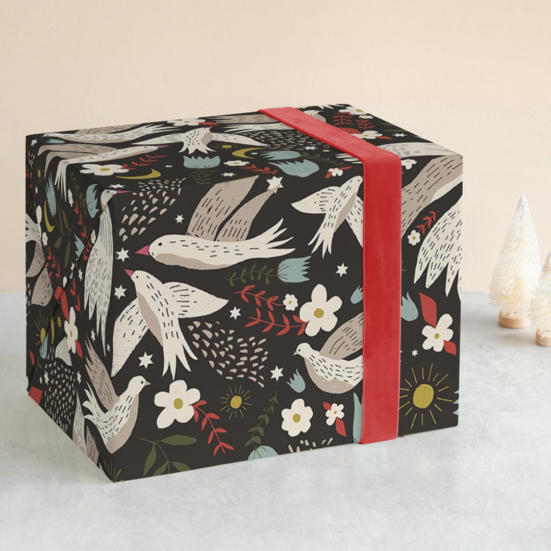 "Good Tidings" - Wrapping Paper in Charcoal by Kiley Bennett - Front