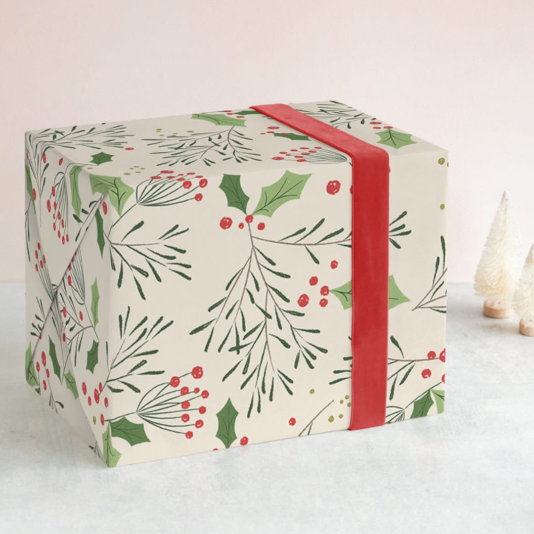 "Yuletide Sprigs" - Wrapping Paper in Balsam Fir by Kiersten Garner - Front