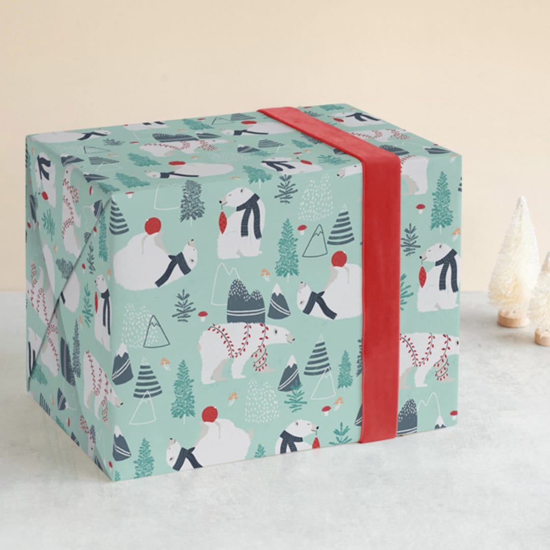 "Christmas bears" - Wrapping Paper in Turquoise by Metka Hiti - Front
