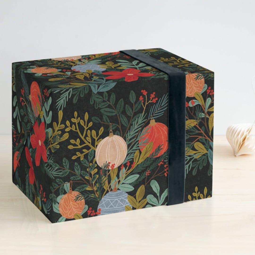 "Ornament Bouquet Pattern" - Wrapping Paper in Emerald by Angel Walker - Front