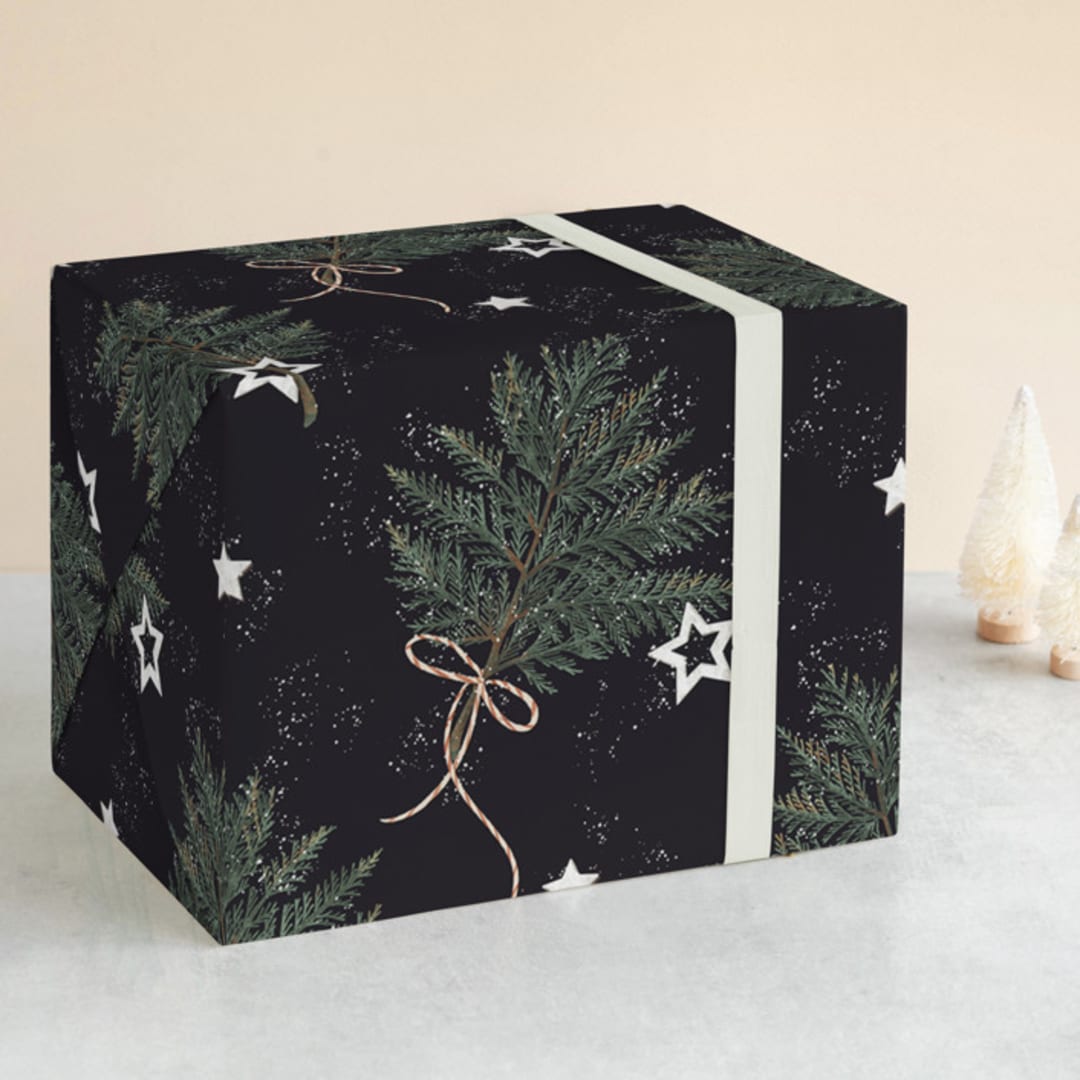 "Evergreen branch" - Wrapping Paper in Blueberry by Anastasia Makarova - Front