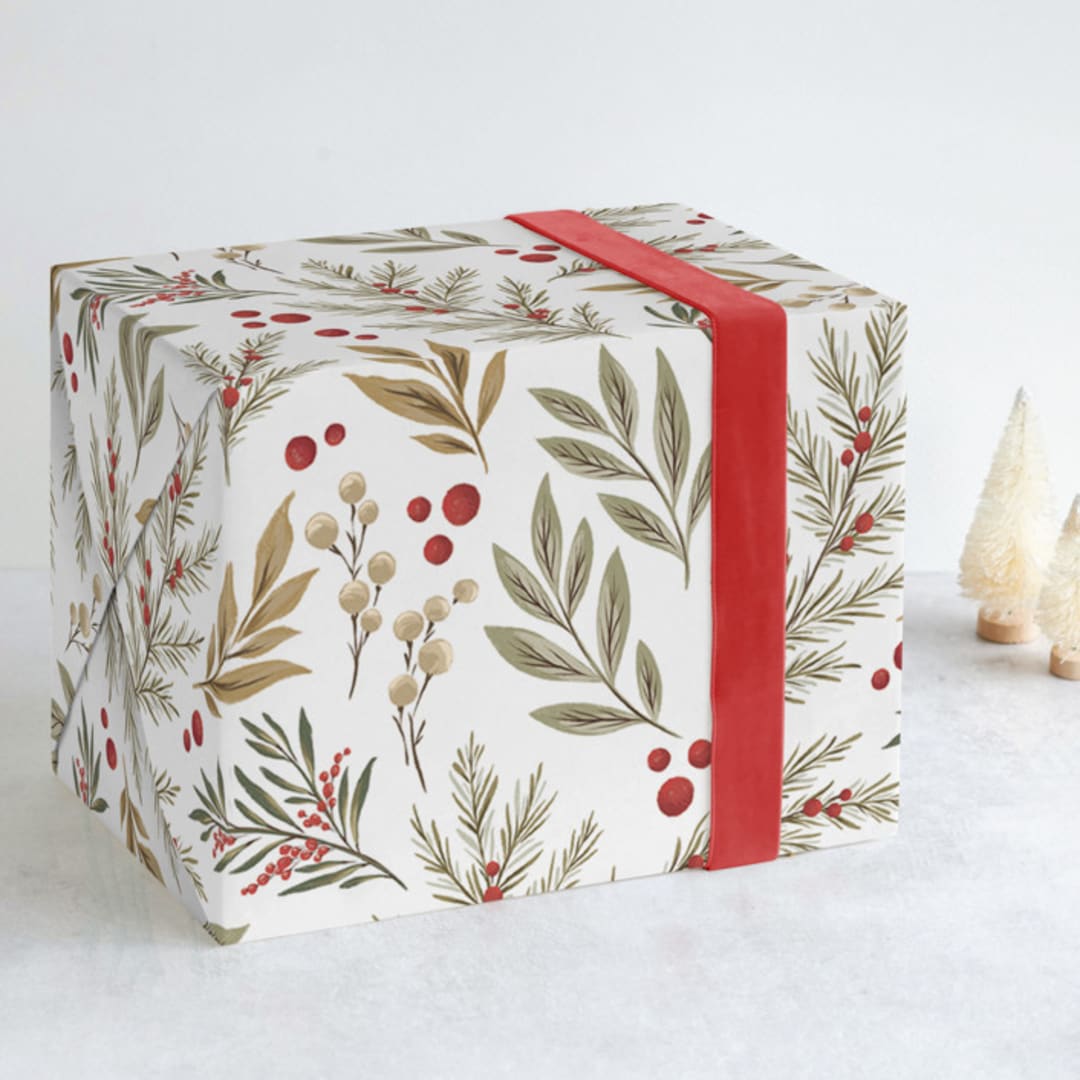 "Wintergreens" - Wrapping Paper in Eucalyptus by Wildfield Paper Co - Front